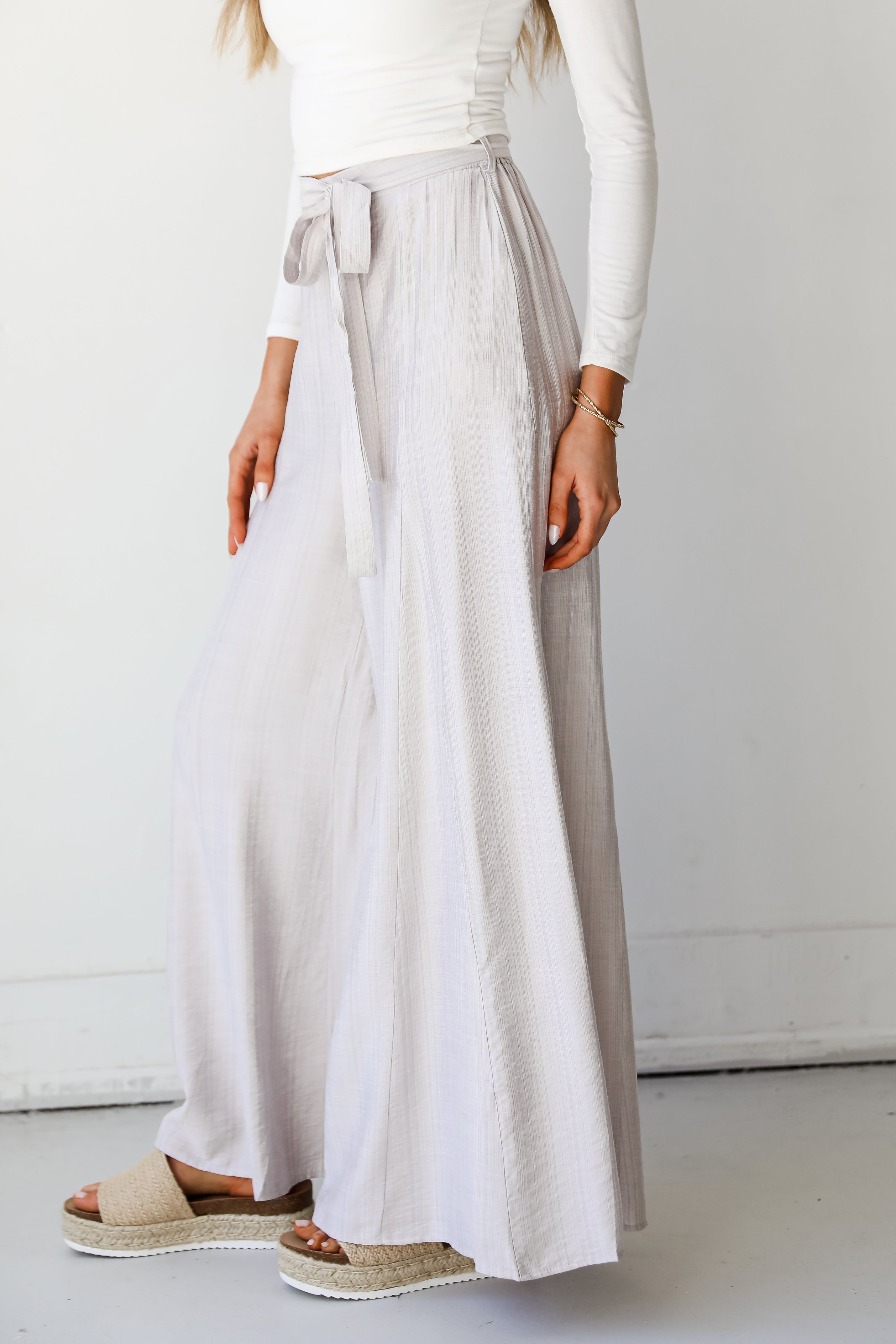 grey Wide Leg Pants side view