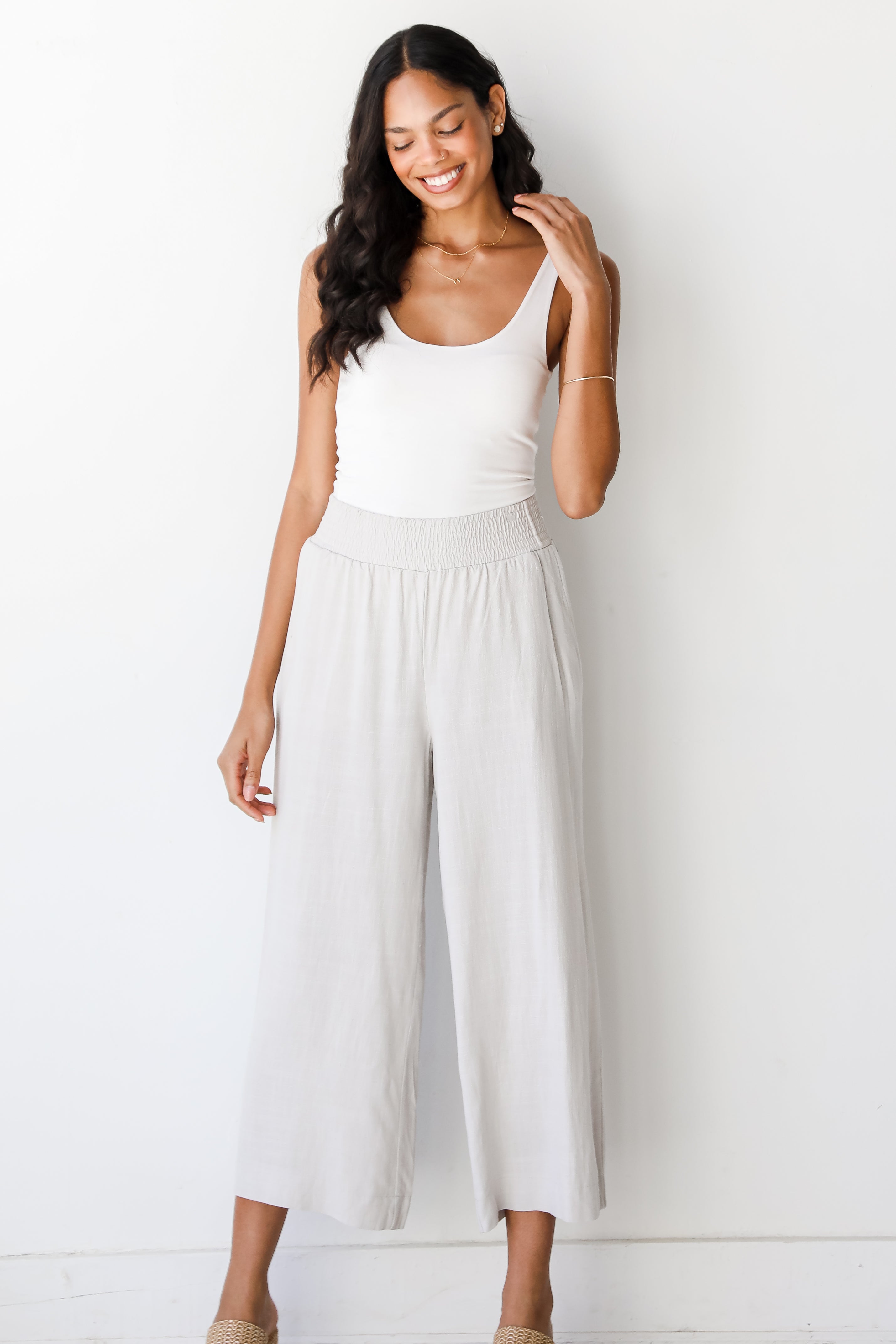 grey Linen Pants on model