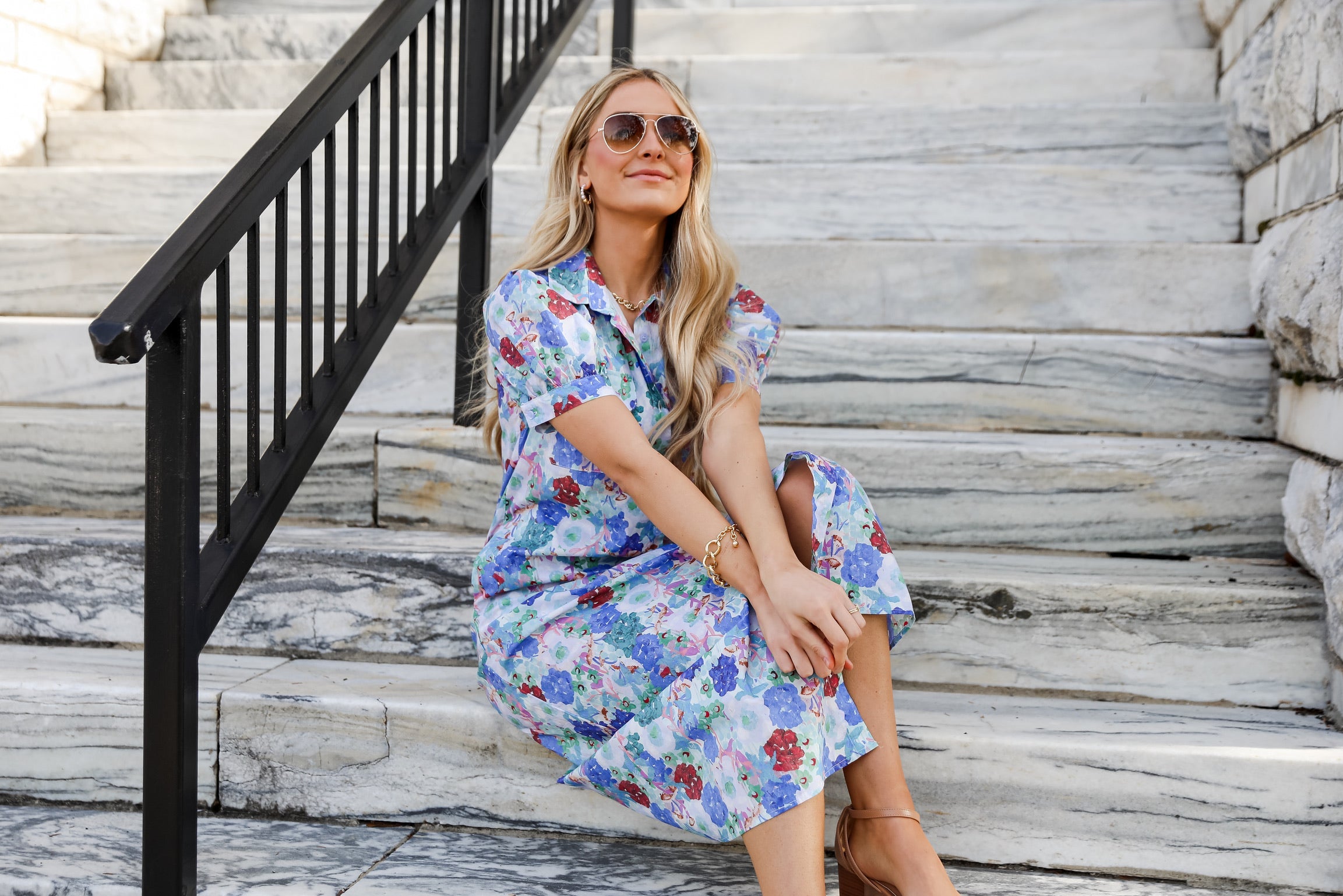 model wearing a floral maxi dress. online women's store