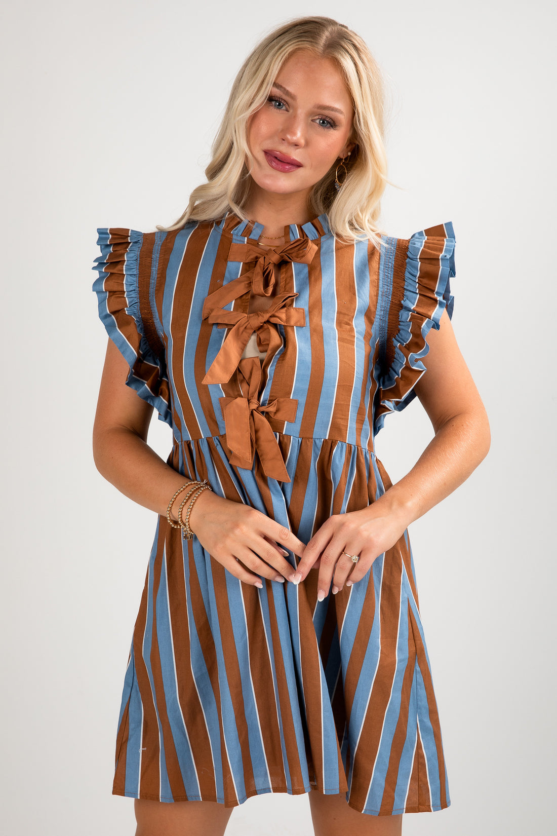 FINAL SALE - Find The Time Blue Striped Bow Babydoll Mini Dress