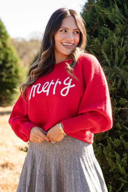 Woman wearing a red &