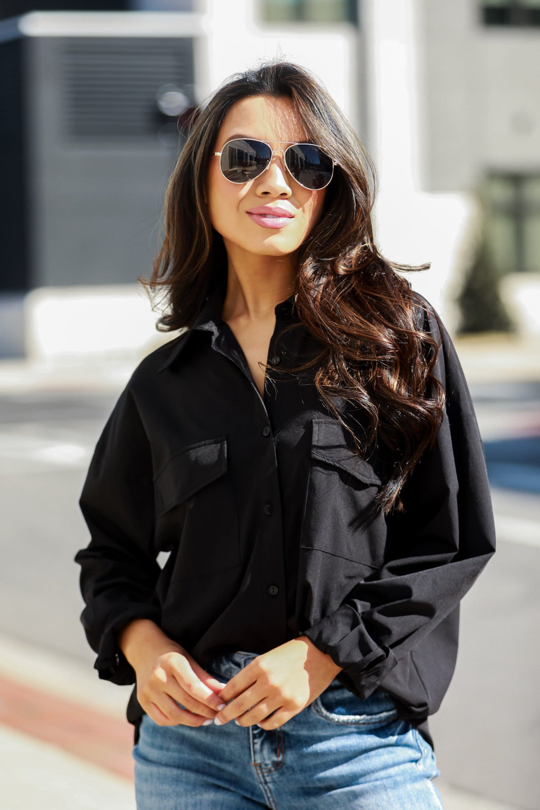 basic black Button-Up Blouse