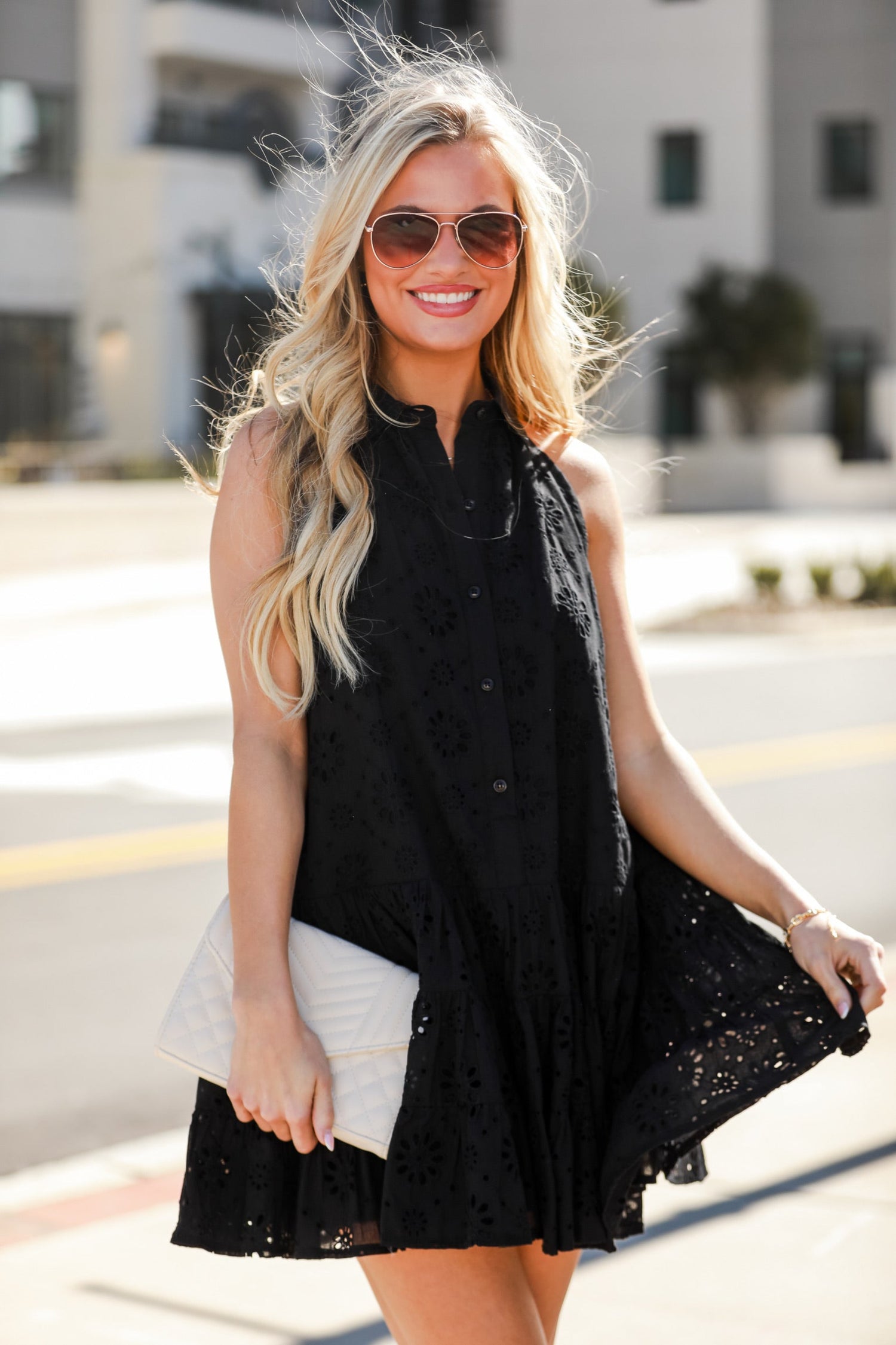 black Eyelet Mini Dress