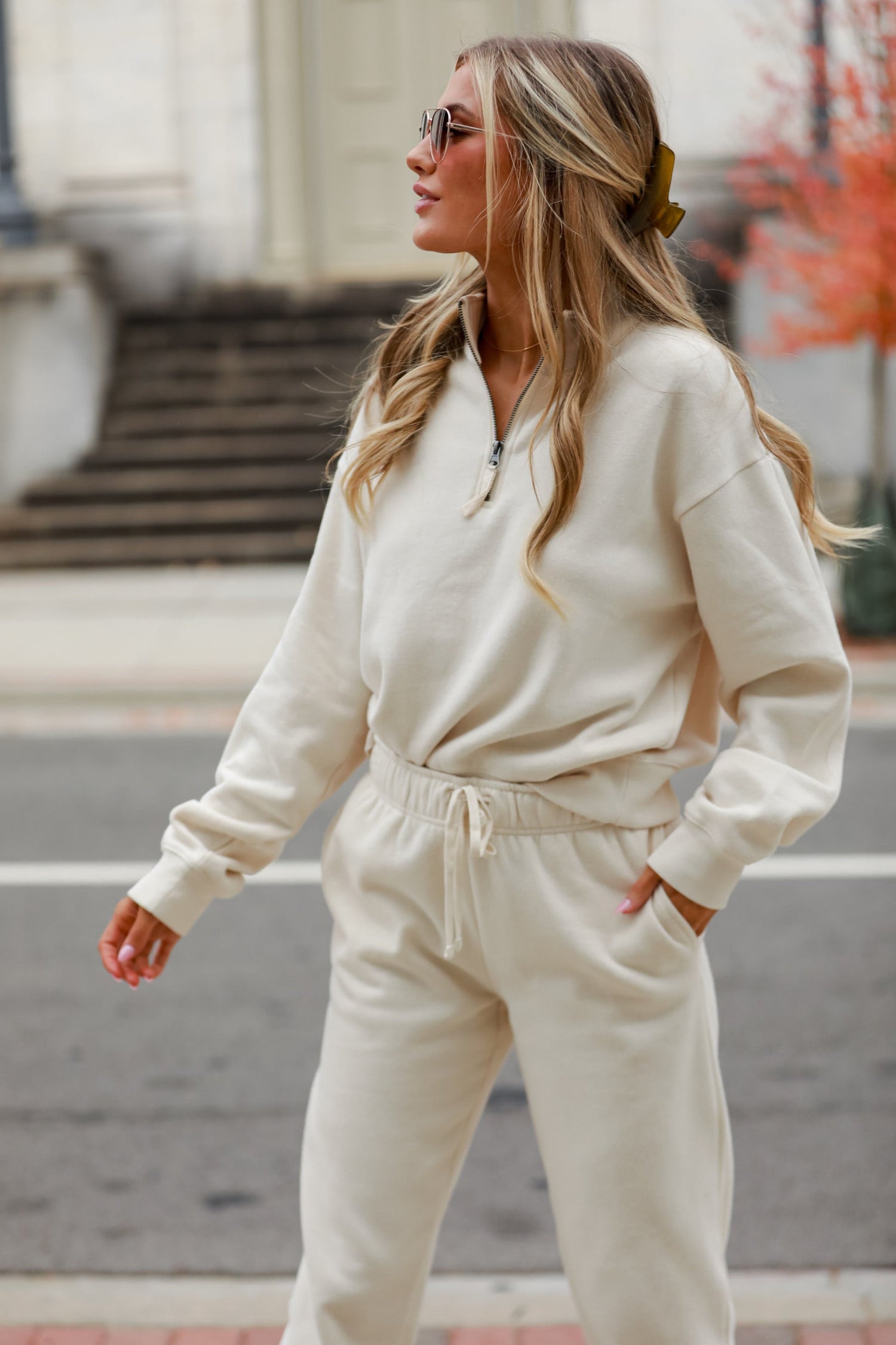 cream Fleece Quarter Zip Pullover