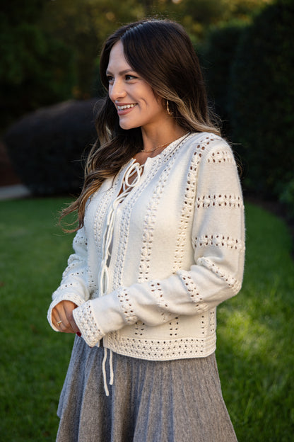 FINAL SALE - Something To You Ivory Tie Sweater Cardigan
