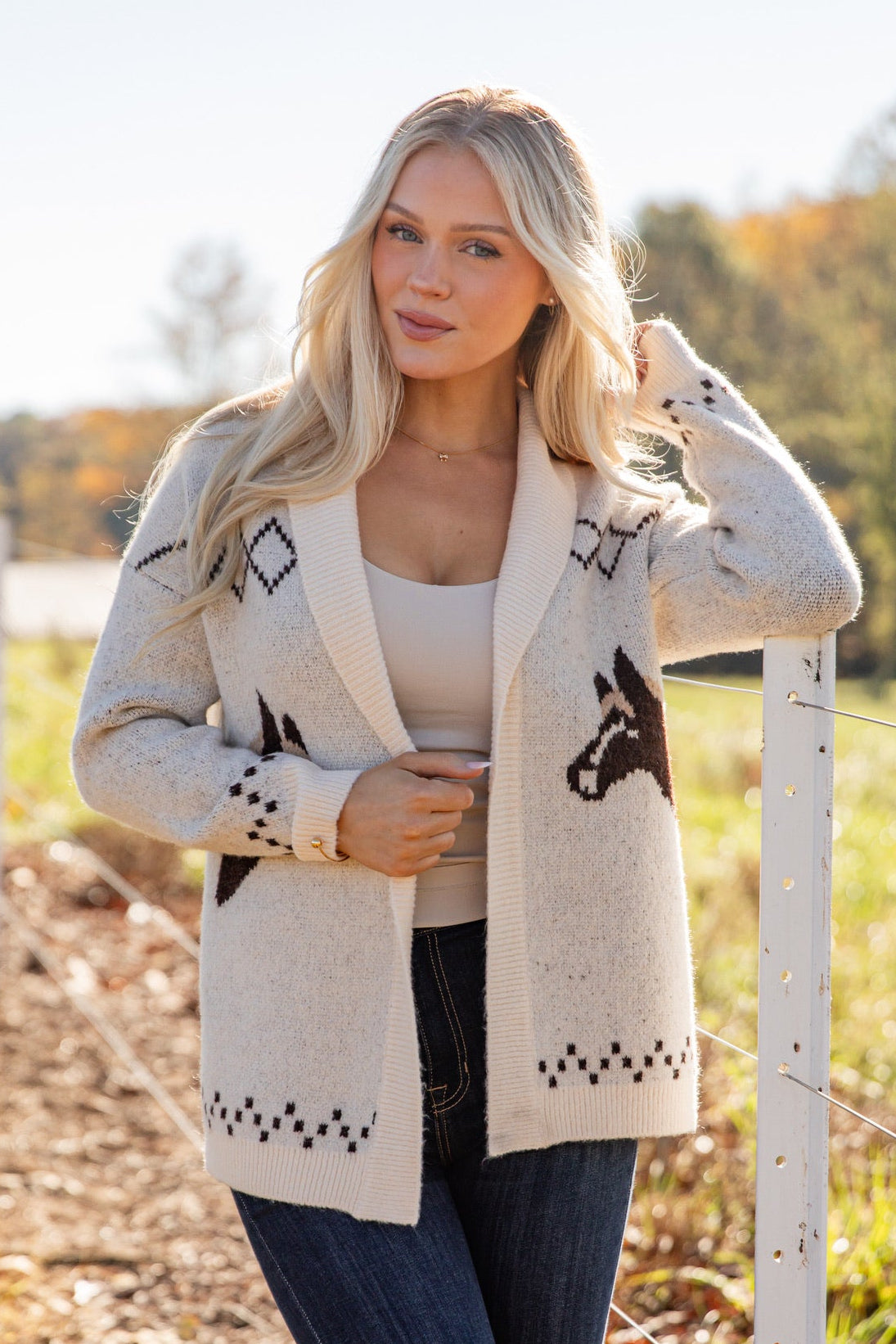 Countryside Ivory Horse Sweater Cardigan