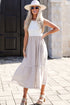Dreamy Adoration Taupe Striped Contrast Midi Dress