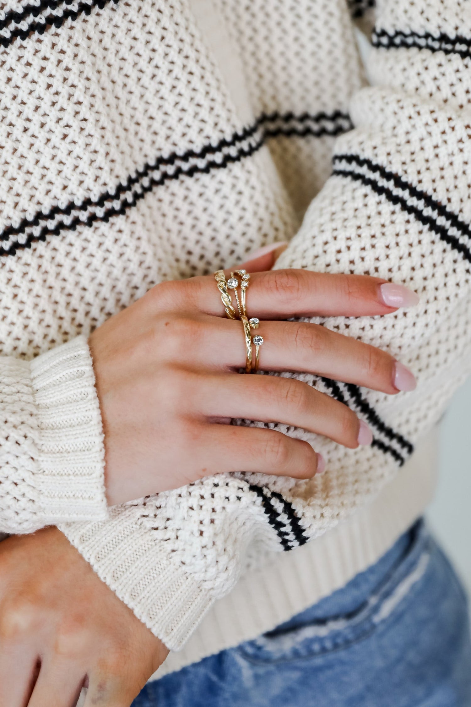 Maeve Gold Rhinestone Ring Set