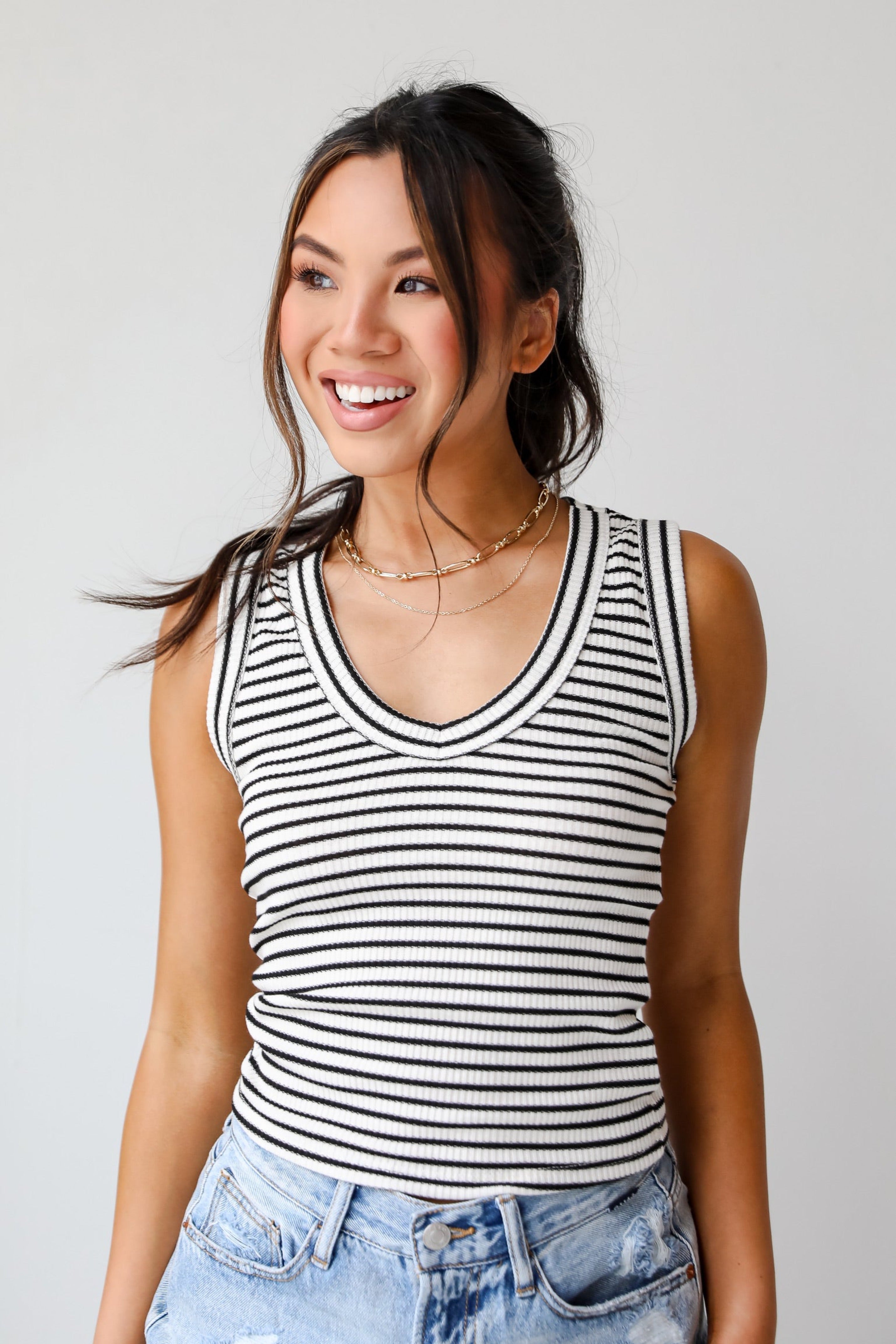 Bri Striped V-Neck Tank