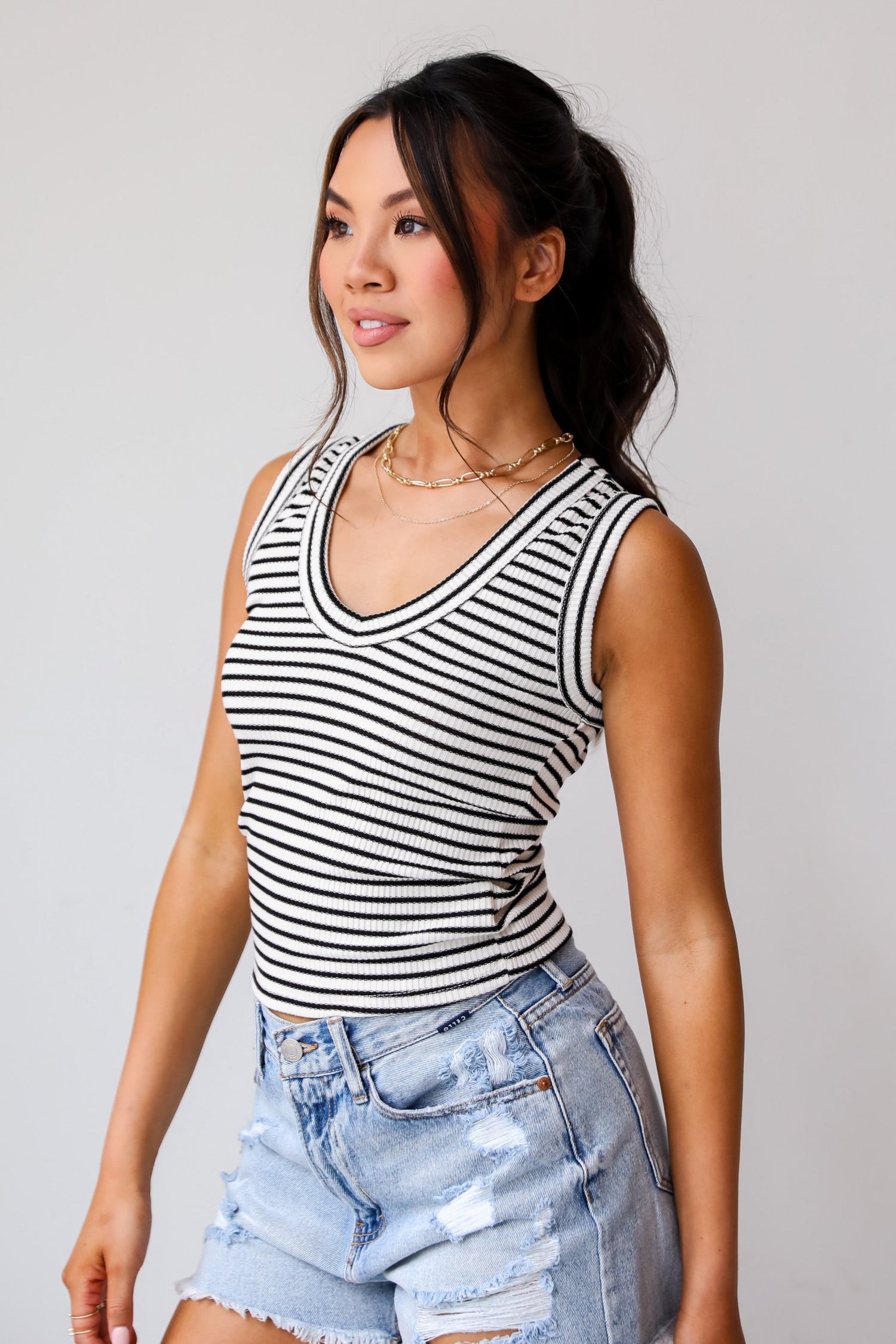 Bri Striped V-Neck Tank