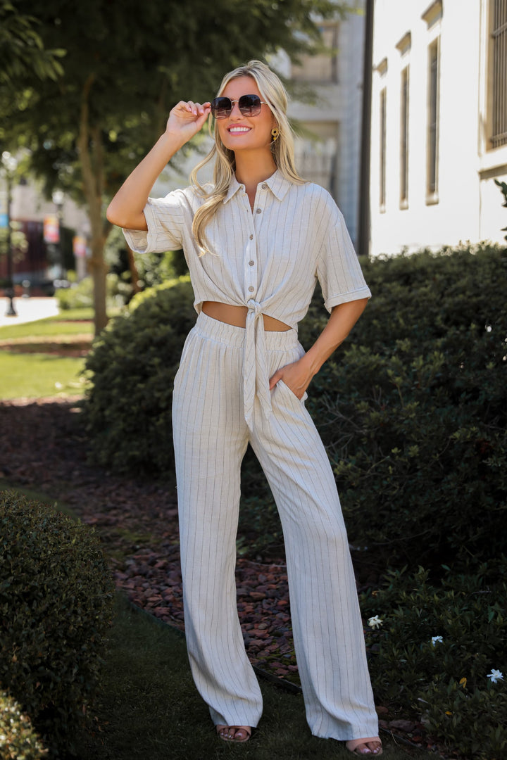 Moment Maker Striped Linen Tie-Front Blouse