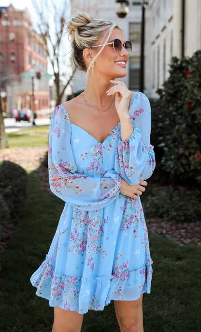 Light Blue Floral Mini Dress