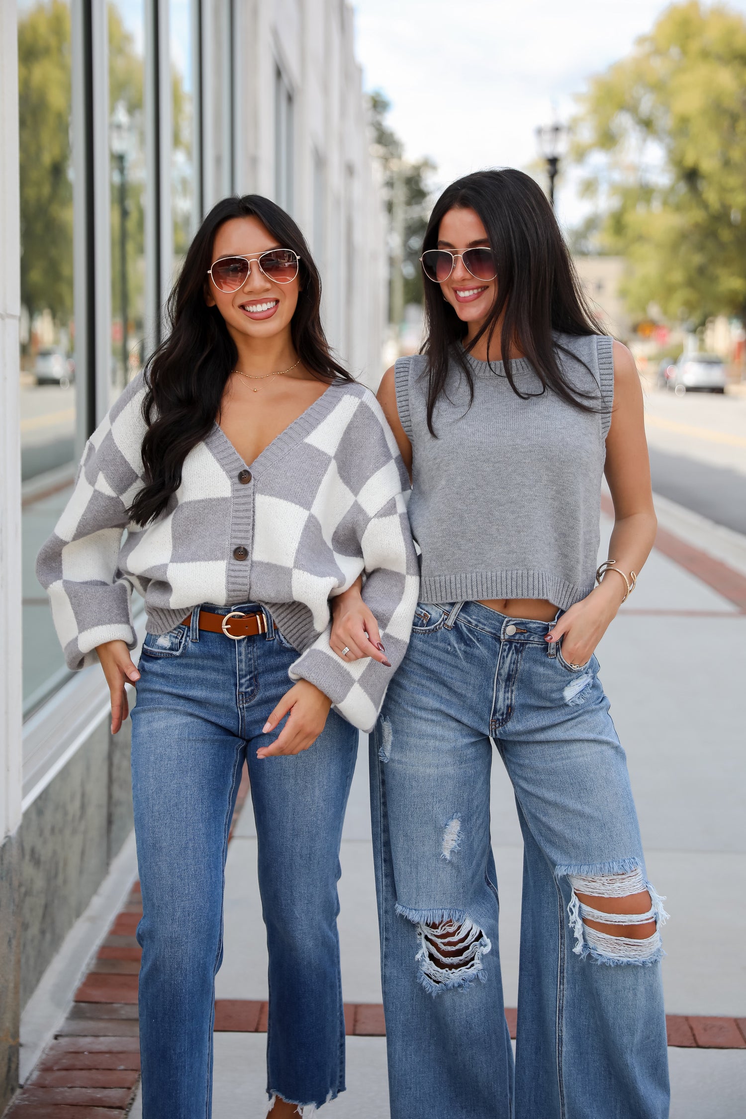 models wearing fall sweater knit cardigans + cozy sweater tanks