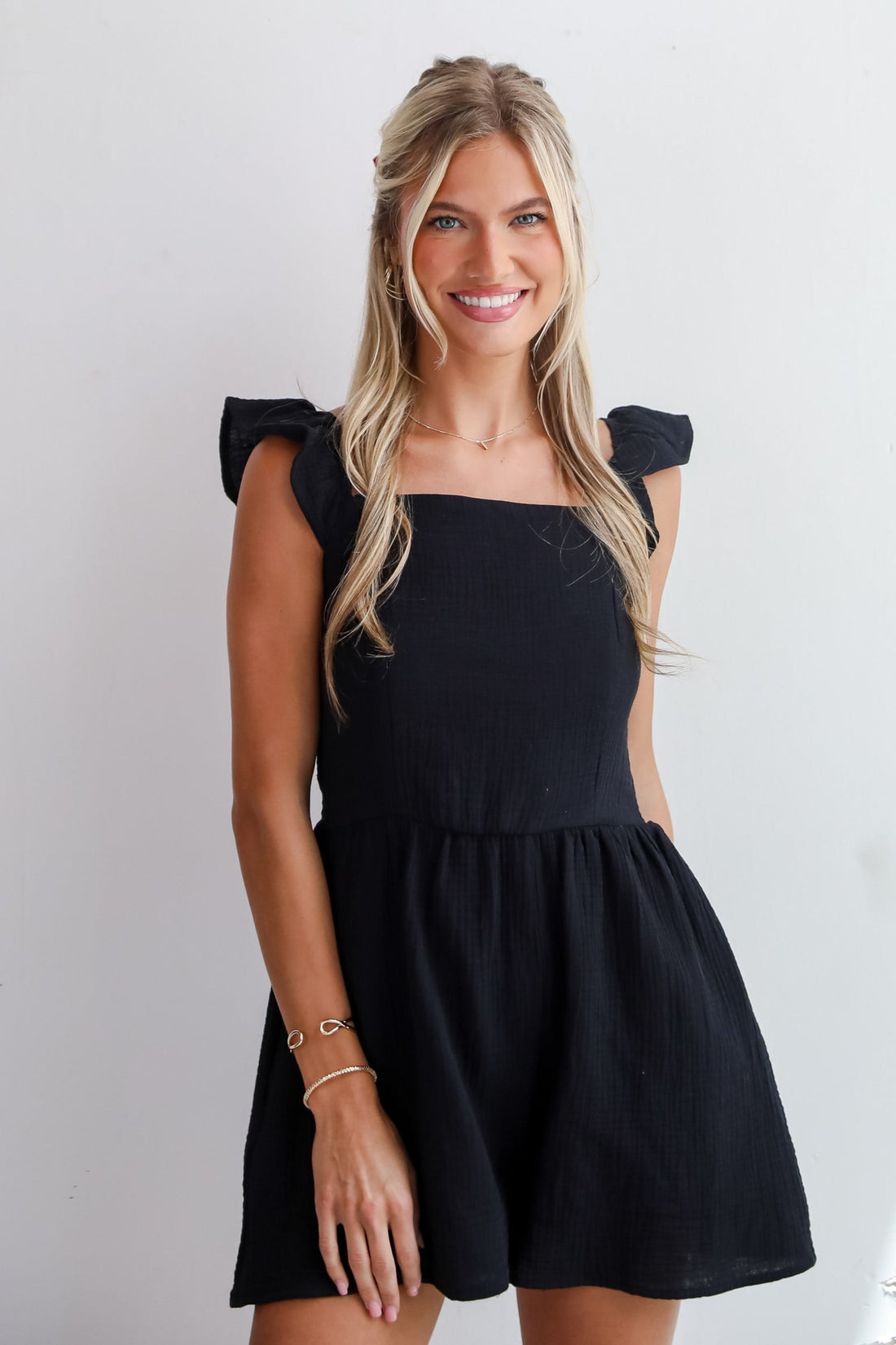 Inviting Poise Black Linen Romper