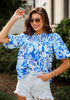 Blue Floral Puff Sleeve Blouse