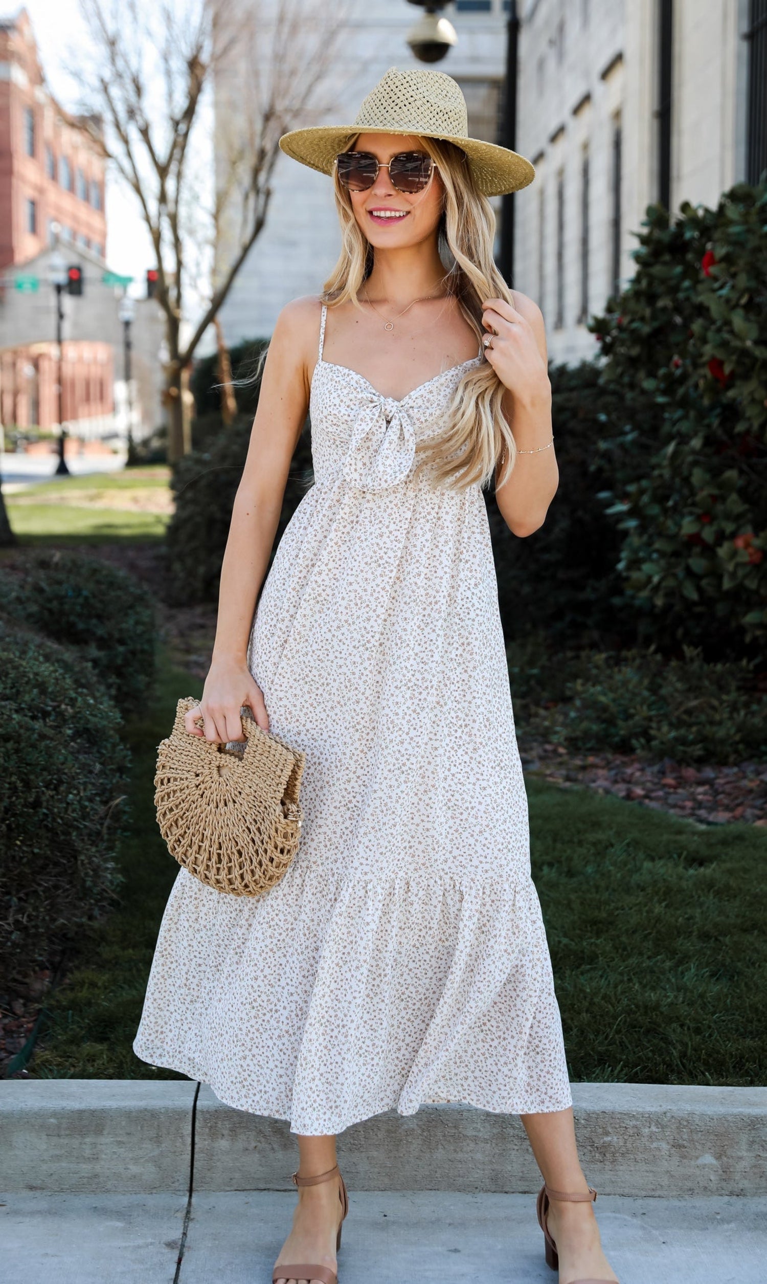 Cream Floral Maxi Dress