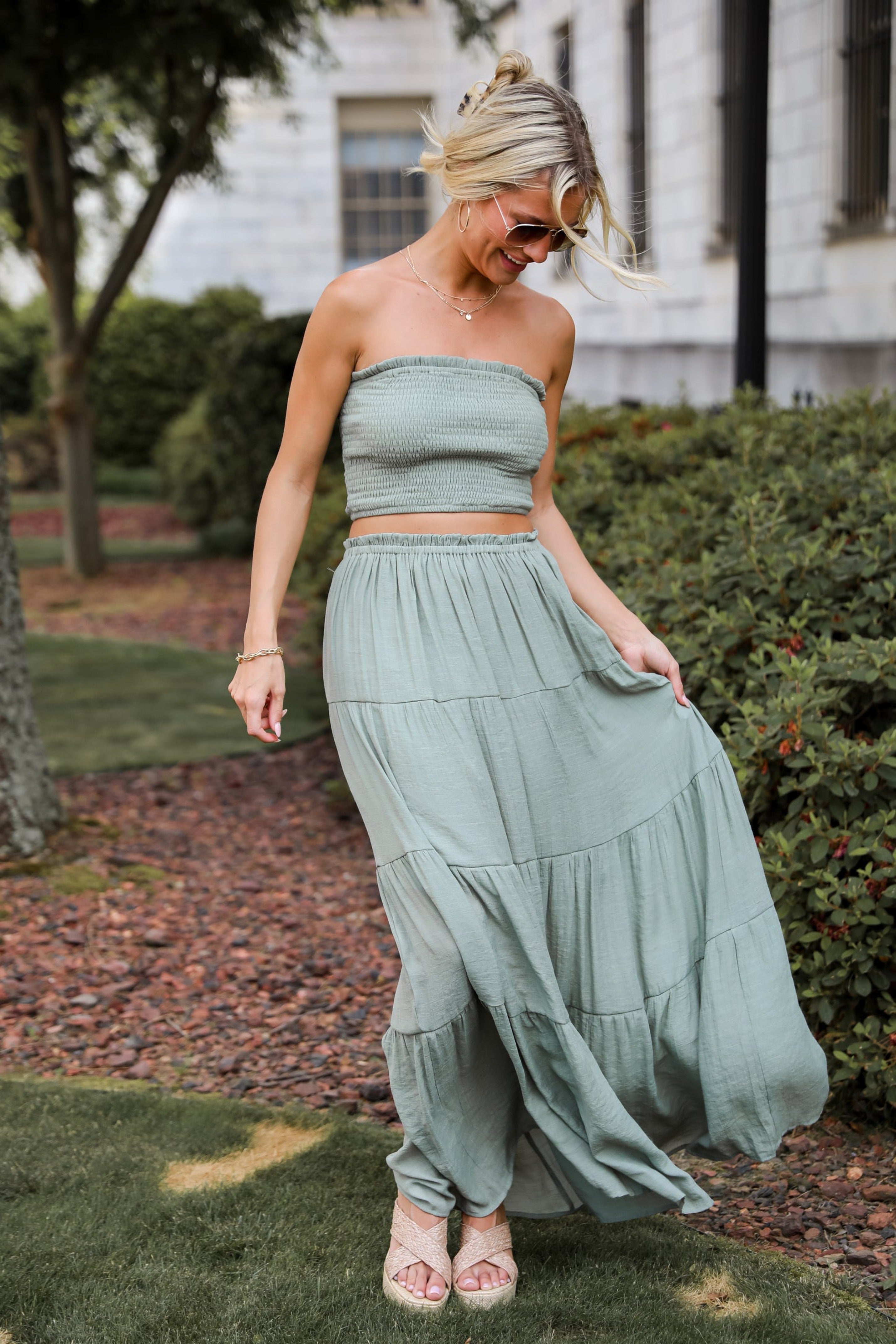 cute Olive Smocked Tube Top