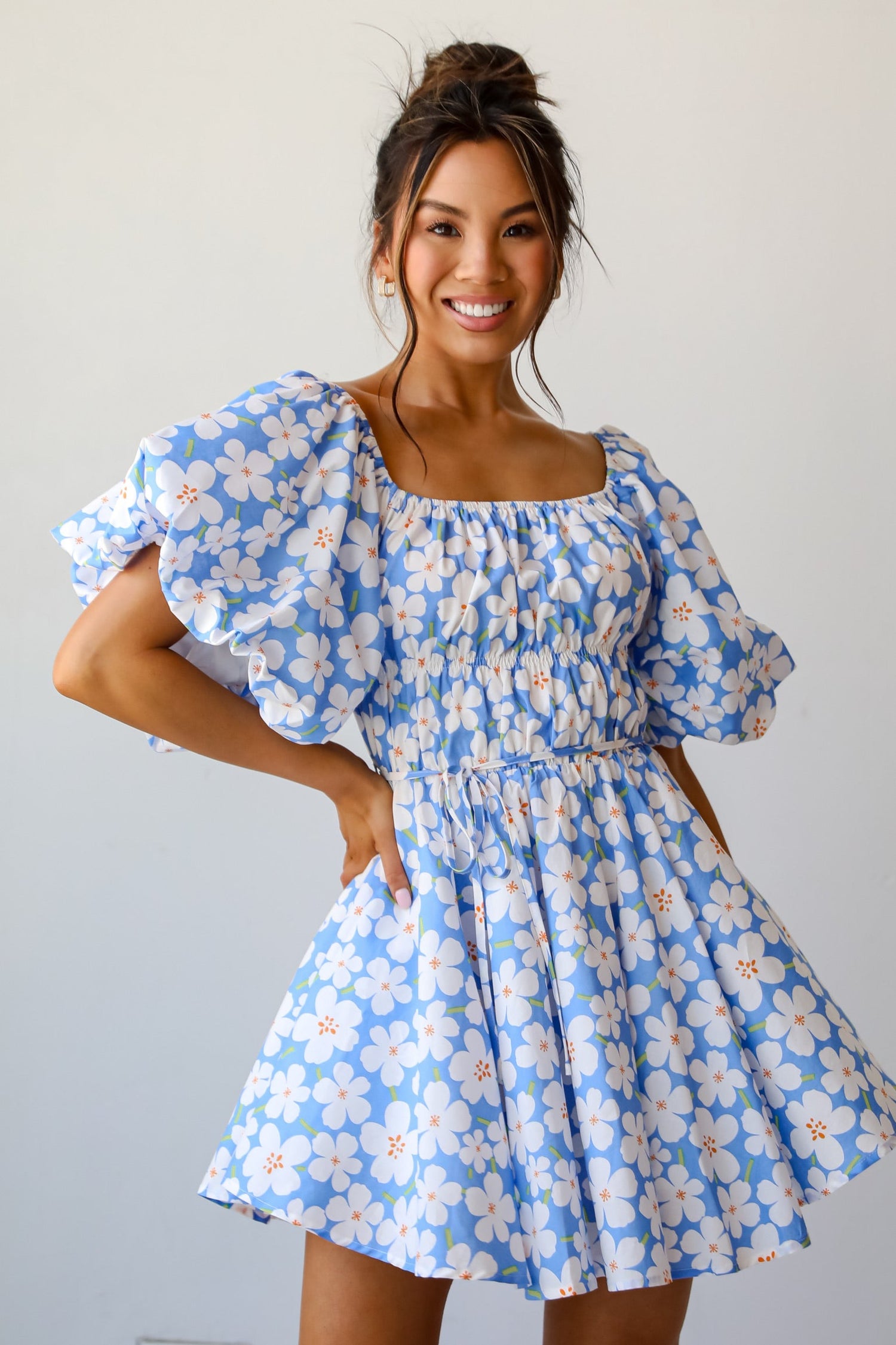 Memorable Poise Blue Floral Mini Dress