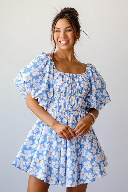 Memorable Poise Blue Floral Mini Dress