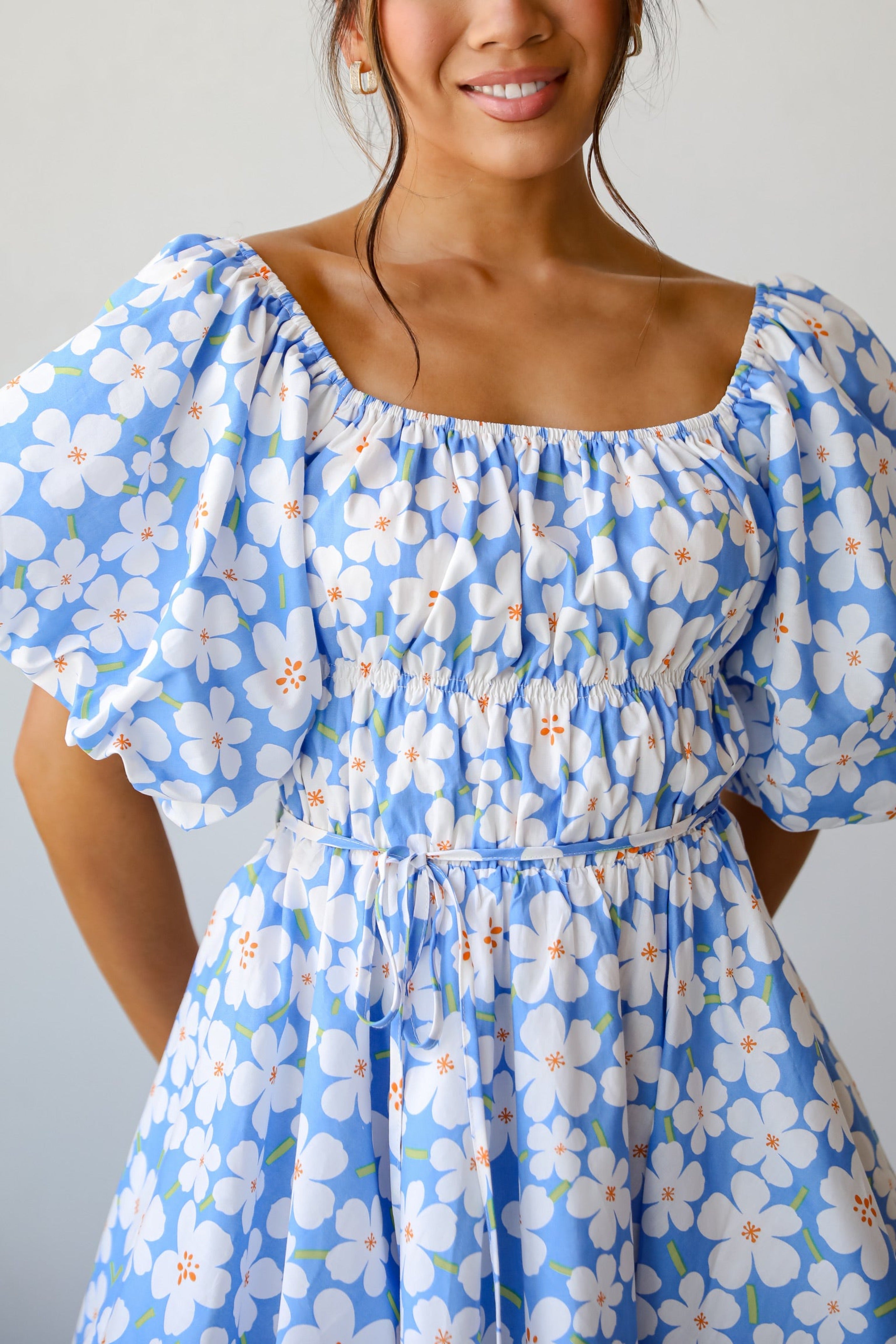 Memorable Poise Blue Floral Mini Dress