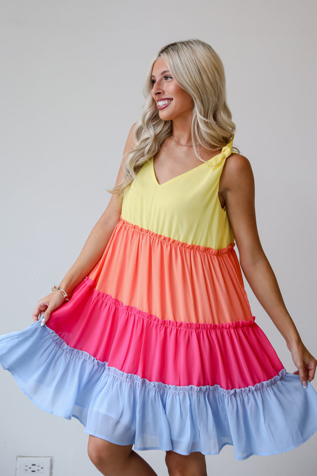 Tiered Color Block Mini Dress