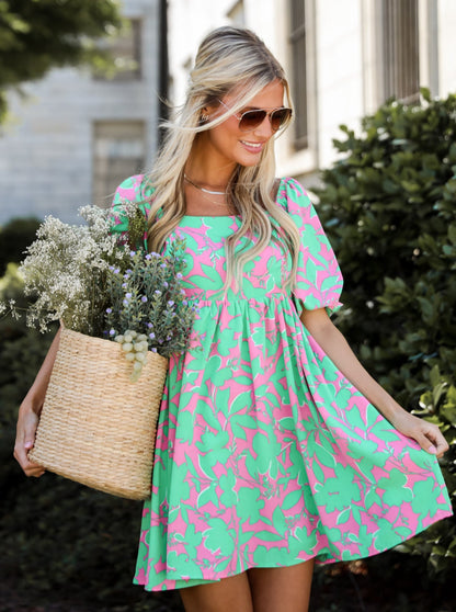 Pink Floral Mini Dress