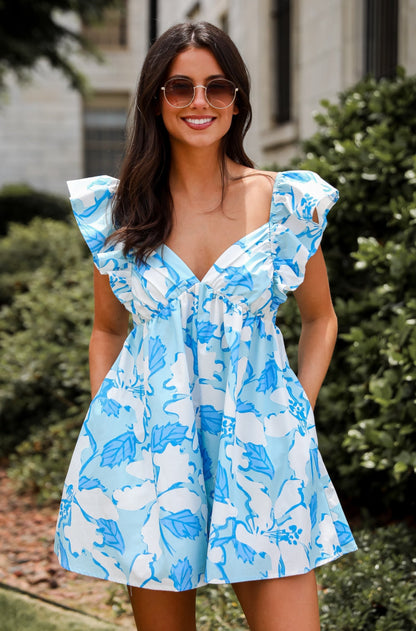 Flowering Personality Light Blue Floral Romper