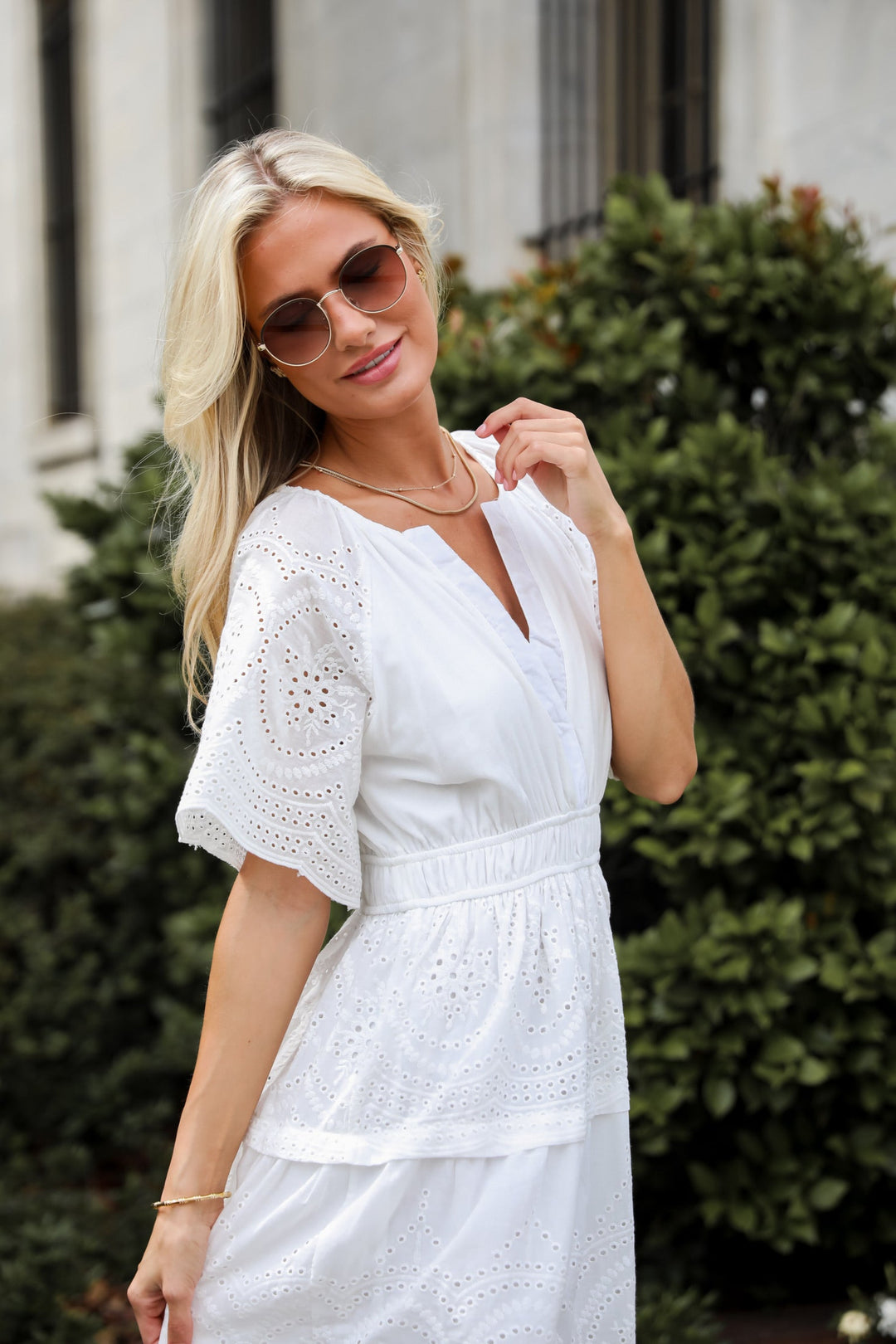 Perfect Sunshine White Eyelet Midi Dress