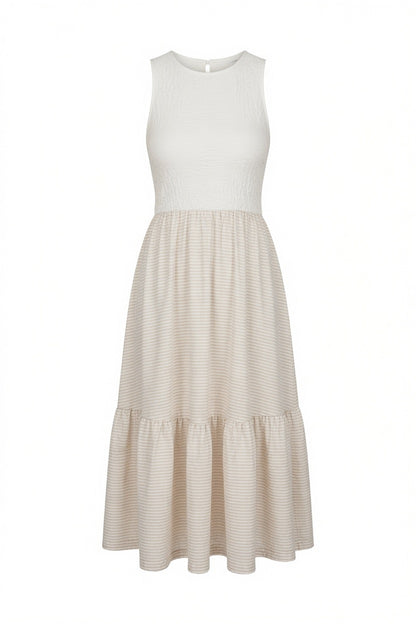 Sweet Adoration Taupe Striped Contrast Midi Dress