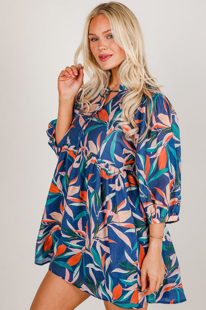 No Holding Back Navy Floral Babydoll Mini Dress