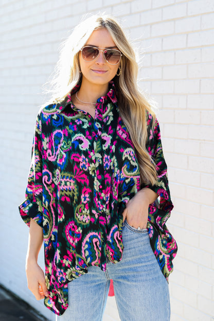 cute Black Oversized Blouse