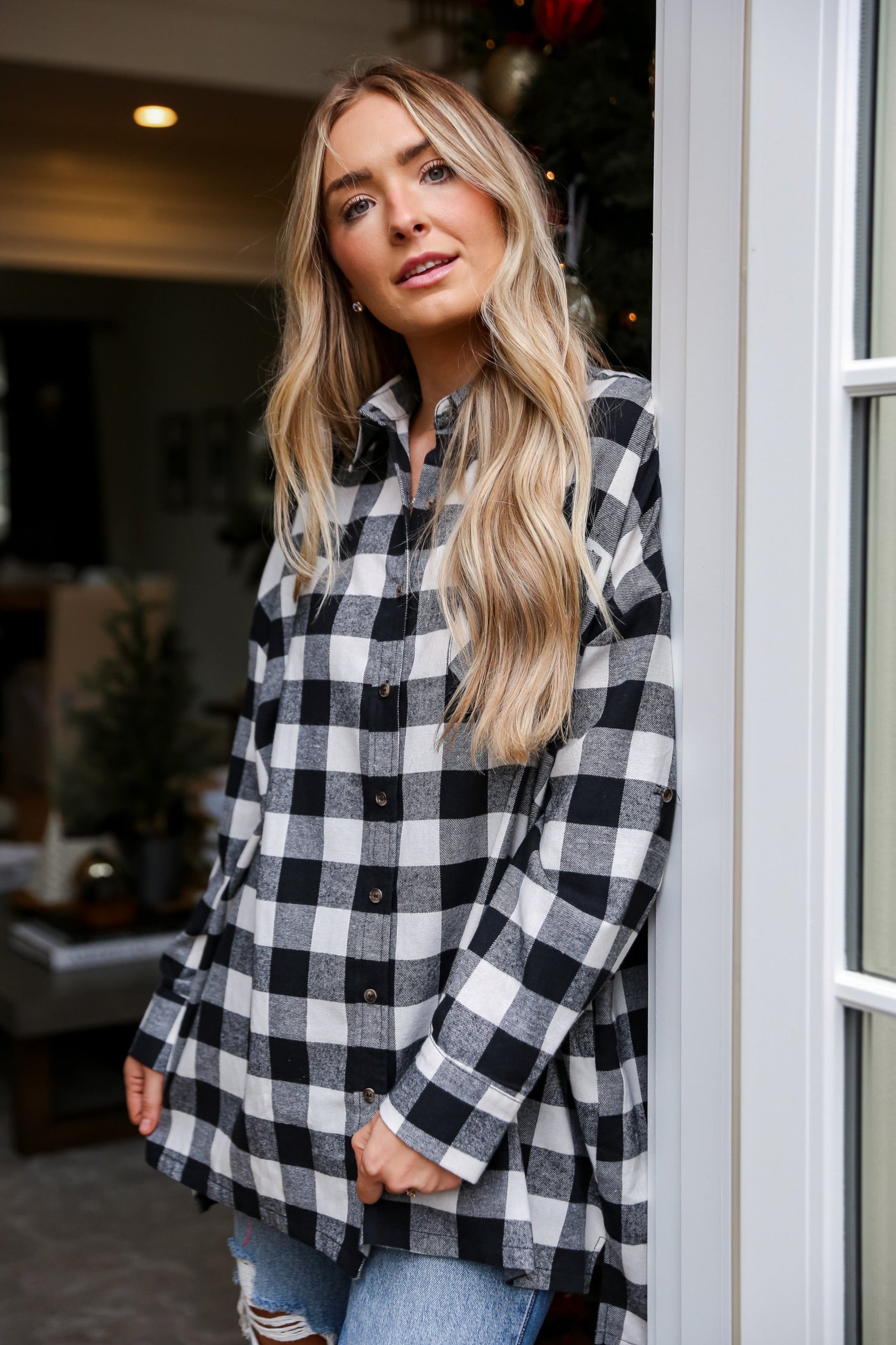 black Buffalo Check Plaid Oversized Flannel