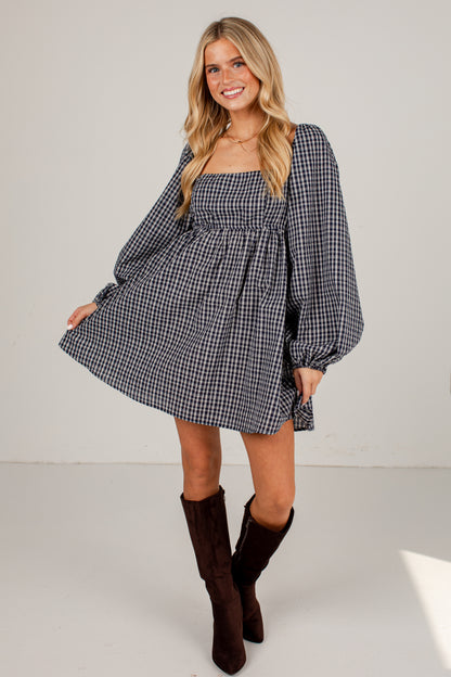 In The Village Blue Plaid Mini Dress