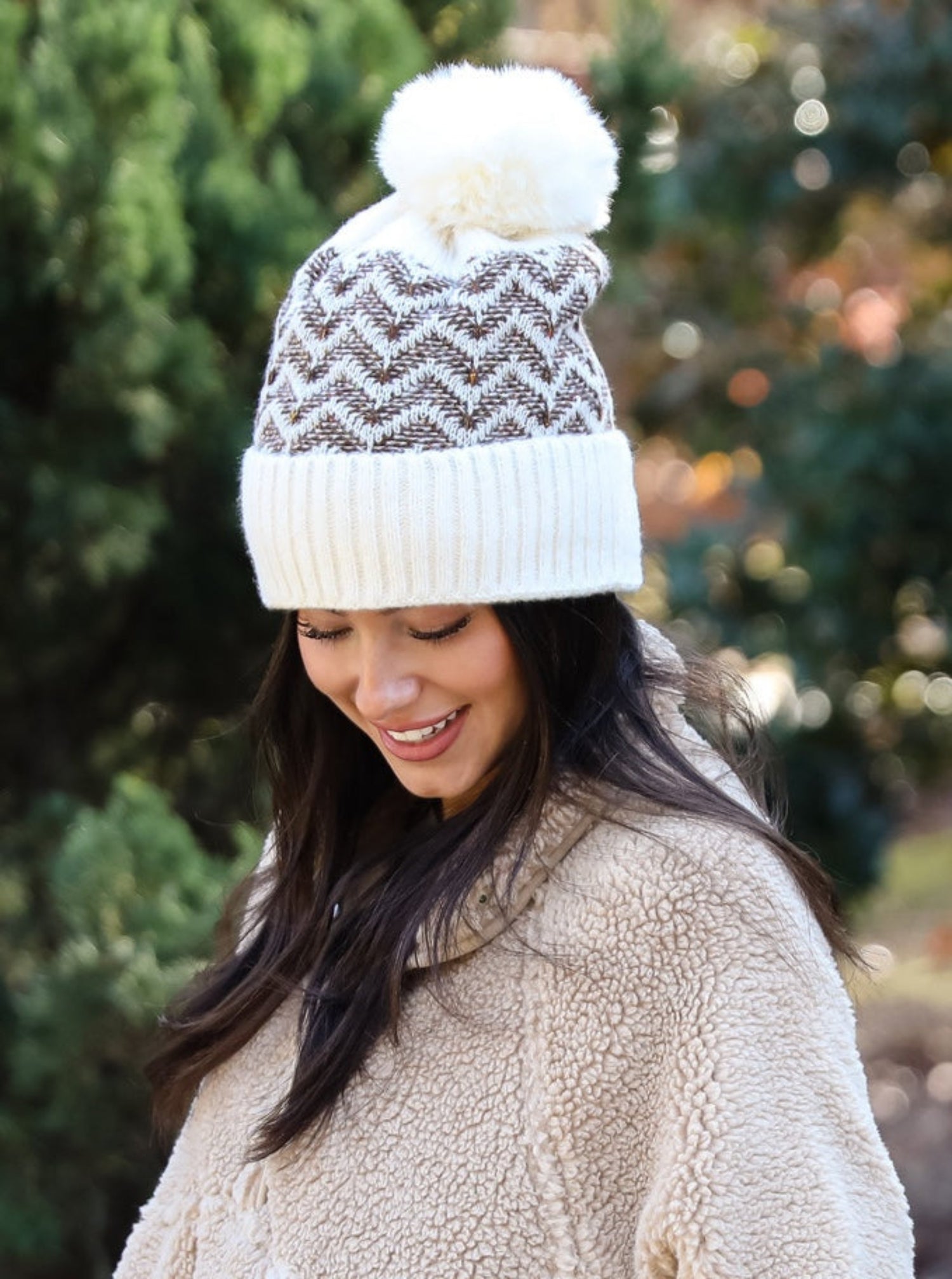 Alpine Poise Ivory Pom Pom Beanie