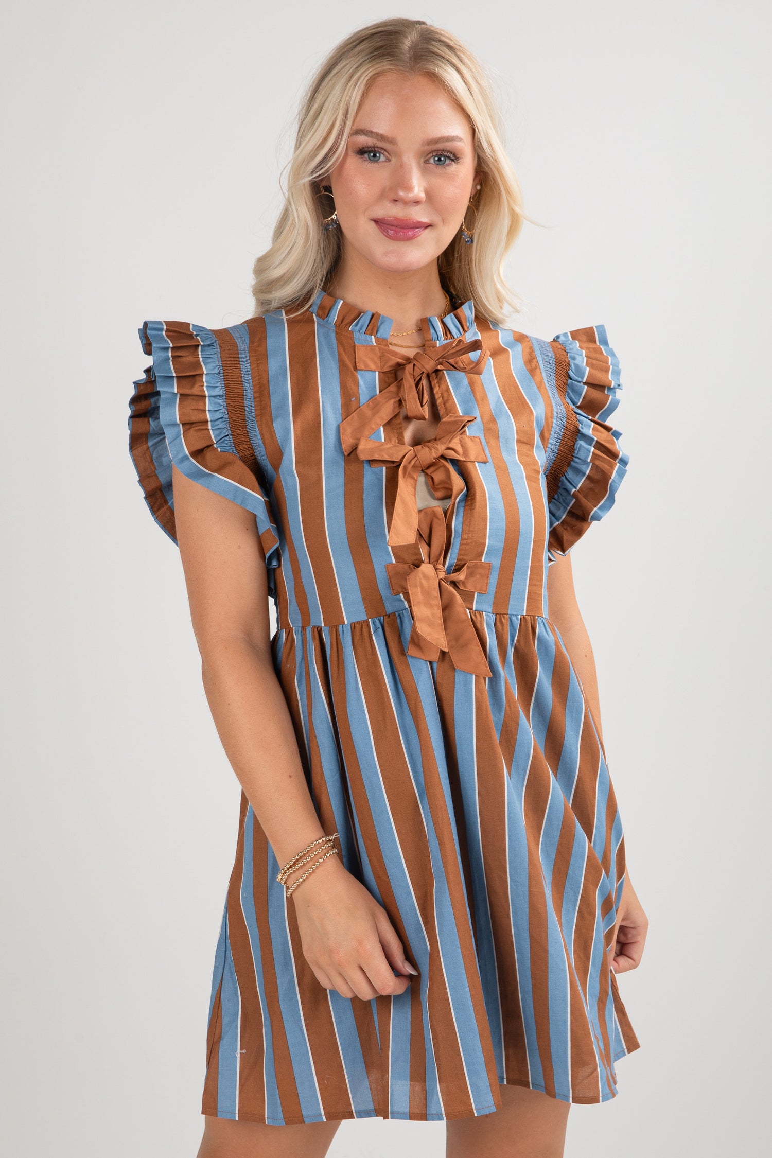FINAL SALE - Find The Time Blue Striped Bow Babydoll Mini Dress