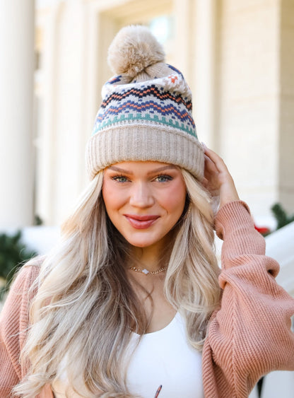 Deluxe Coziness Beige Pom Pom Beanie