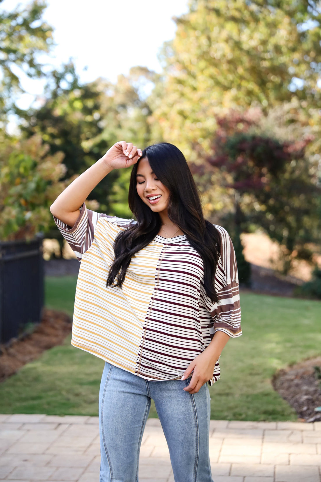 Seriously Comfy Mocha Striped Color Block Top