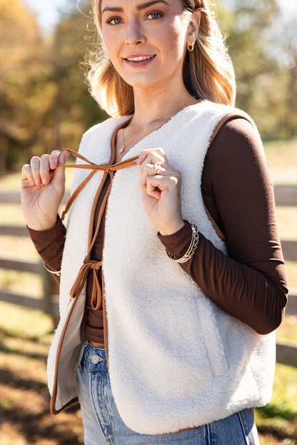 Share The Warmth Cream Sherpa Tie Vest