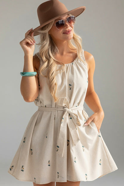 Amber Fields Natural Floral Mini Dress