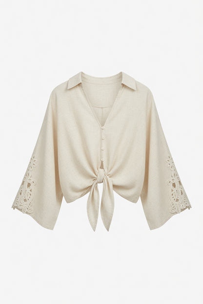 All The Better Natural Linen Button-Up Blouse
