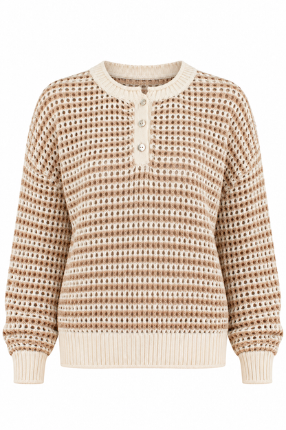 Cozy Conversation Taupe Open Knit Sweater