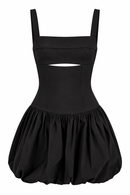 Worth The Wait Black Bubble Hem Mini Dress
