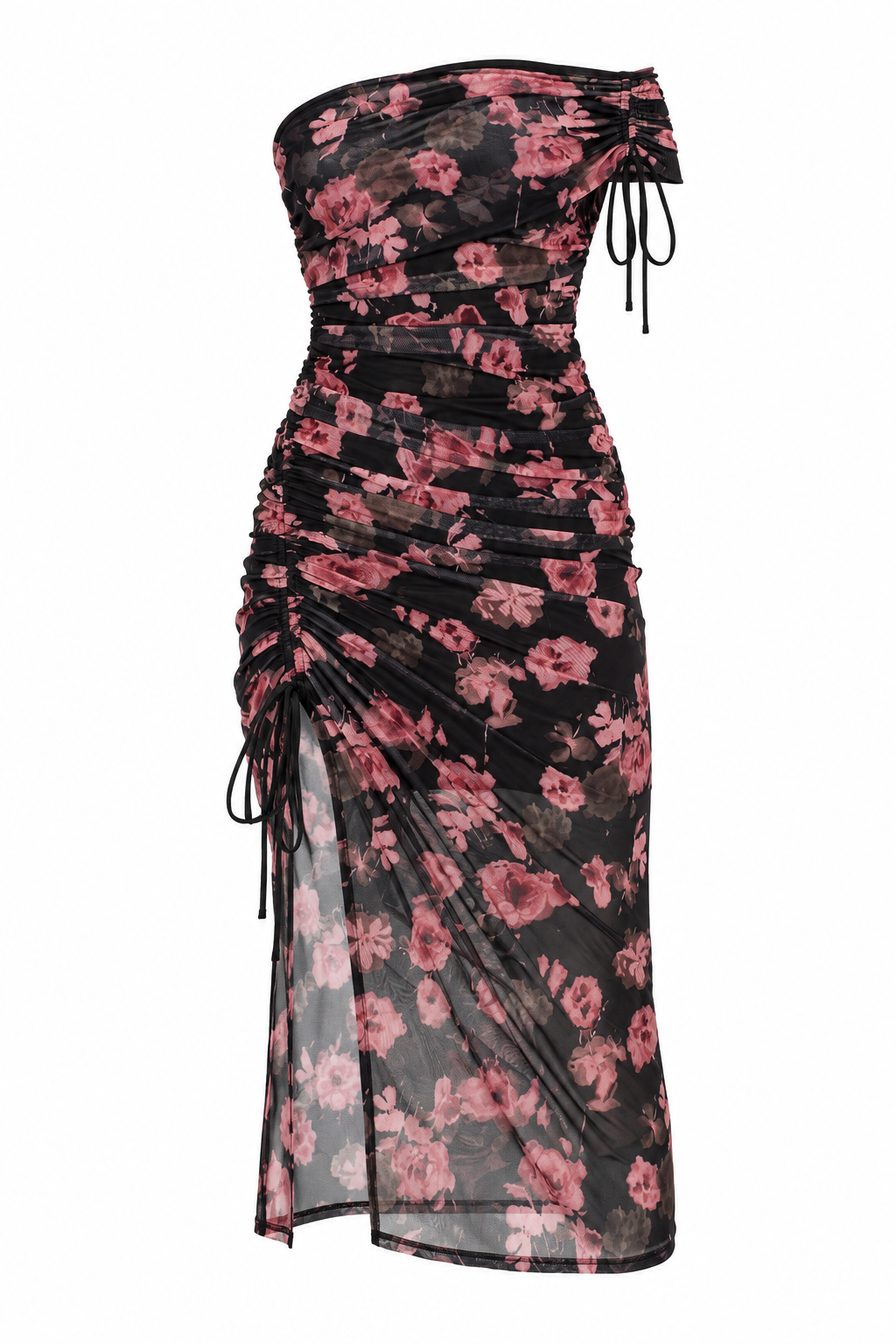 October Nights Black Floral Off-Shoulder Midi Dress