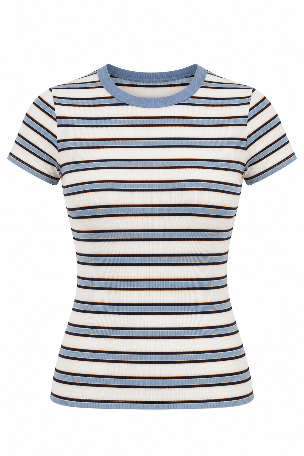 Comfort Zone Light Blue Stripe Fitted Top