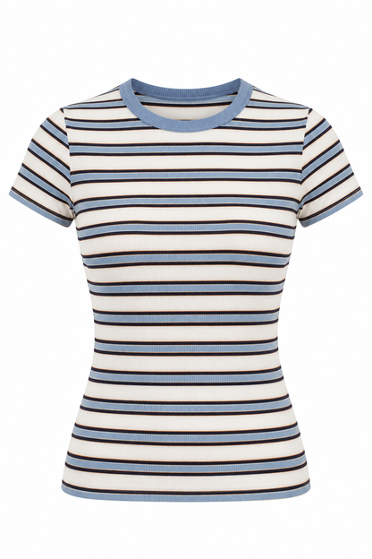 Comfort Zone Light Blue Stripe Fitted Top