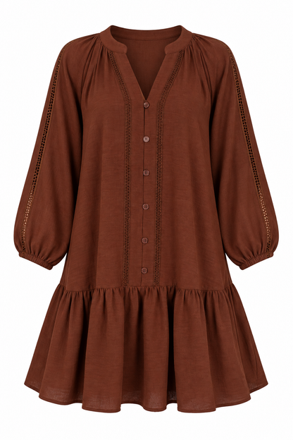 Refined Taste Brown Button-Front Mini Dress