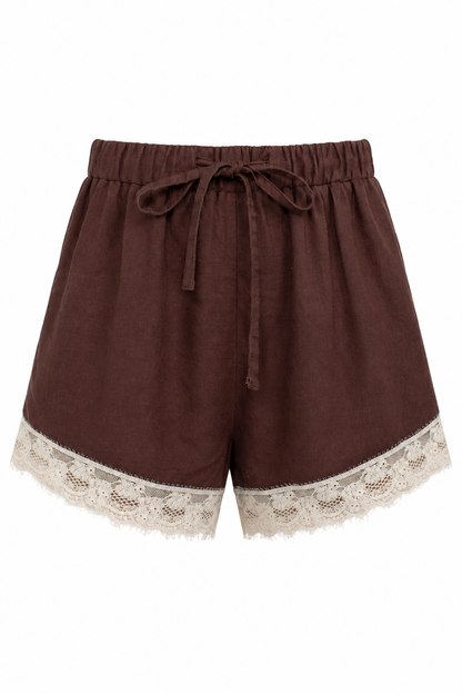 After Hours Brown Lace Trim Shorts
