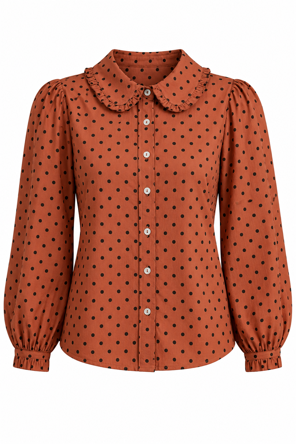 Sweet Details Polka Dot Brown Button Up Blouse