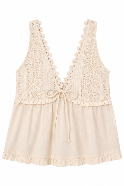 FINAL SALE - Detailed Impression Cream Babydoll Tank