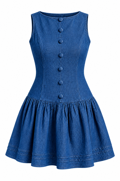 A Little Downtown Button Front Denim Mini Dress
